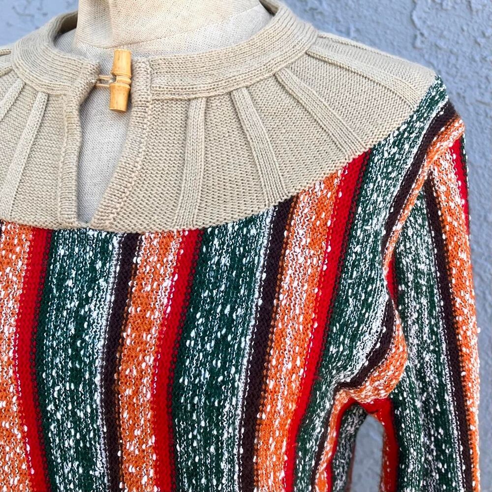 Vintage 70s Sweater Size M/L Striped bohemian - Picture 5 of 7